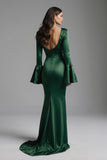 Dark Green Satin Bateau Neck Sheath Long Formal Dress