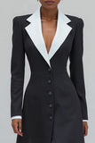 Black Notched Lapel Single-Breasted A Line Blazer Dress