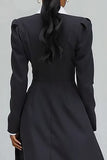 Black Notched Lapel Single-Breasted A Line Blazer Dress