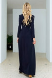 Navy Shawl Lapel A Line Blazer Dress with Slit