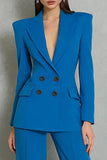 Blue 2-piece Double-breasted Peak Lapel Women Suits