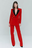 Red 2 Piece Peak Lapel Women's Work Suits
