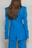 Blue 2 Piece Peak Lapel Slim Fit Women's Work Suits