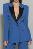 Dark Blue Peak Lapel 2 Piece Women's Business Casual Suits
