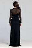Black Sheath High Neck Long Sleeve Formal Dress with Slit
