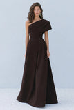 Coffee A Line One Shoulder Long Formal Dress