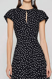 A-Line Round Neck Long Black White Dots Dress