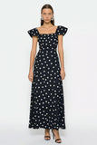Black and White A Line Flutter Sleeves Long Polka Dots Dress
