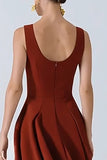 Burgundy A-Line Satin Long Wedding Guest Dress with Pockets