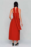 Red Strapless Sheath Long Convertible Dress with Streamer