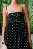 Simple A-Line Spaghetti Straps Long Black White Dots Dress