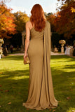 Khaki One Shoulder Mermaid Formal Dress with Side Streamer