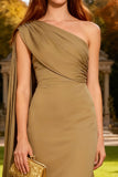 Khaki One Shoulder Mermaid Formal Dress with Side Streamer
