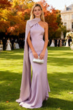 Light Purple Neck Scarf One Shoulder Mermaid Long Formal Dress