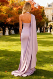 Light Purple Neck Scarf One Shoulder Mermaid Long Formal Dress
