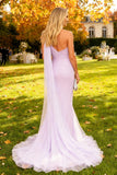 Light Purple Ruched Mermaid Long Formal Dress with Side Cape