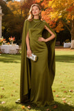 Olive High Neck Mermaid Long Formal with Cape