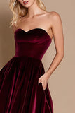 Burgundy A Line Sweetheart Holiday Party Dress with Pockets