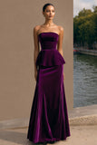 Plum Strapless Long Velvet Holiday Party Dress