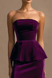 Plum Strapless Long Velvet Holiday Party Dress