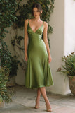 Olive Spaghetti Straps A Line Long Formal Dress