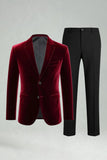 Burgundy Velvet 2 Piece Notched Lapel Men's Prom Suits