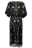 Black V-Neck Sequins Sheath Half Sleeves 1920s Dress