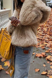 Khaki Hooded Faux Fur Short Women Coat