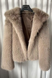 Khaki Hooded Faux Fur Short Women Coat