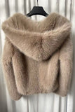 Khaki Hooded Faux Fur Short Women Coat