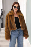 Brown Winter Faux Fur Thickened Lapel Women Coat