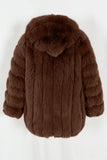 Coffee Puffy Long Sleeve Hooded Faux Fur Women Coat