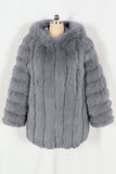 Coffee Puffy Long Sleeve Hooded Faux Fur Women Coat