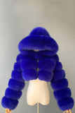 Royal Blue Hooded Faux Fur Thickened Women Coat