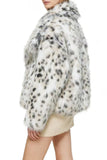 Apricot Leopard Print Faux Fur Women Coat with Long Sleeves