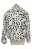 Apricot Leopard Print Faux Fur Women Coat with Long Sleeves