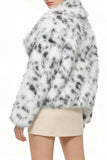 Apricot Leopard Print Faux Fur Women Coat with Long Sleeves