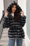 Hooded Faux Fur Steel Grey Thickened Women Coat