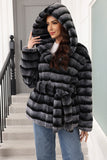 Hooded Faux Fur Steel Grey Thickened Women Coat
