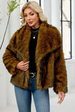 Faux Fur Thickened Lapel Brown Women Coat