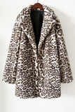 Faux Fur Thickened Lapel Brown Leopard Women Coat