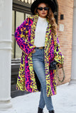 Yellow Leopard Faux Fur Shawl Lapel Midi Women Coat