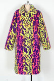Yellow Leopard Faux Fur Shawl Lapel Midi Women Coat