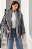 Coffee Faux Fur Shawl Lapel Women Coat with Belt