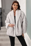 Coffee Faux Fur Shawl Lapel Women Coat with Belt