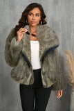 Burgundy Faux Fur Long Sleeve Shawl Lapel Women Winter Coat