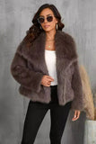 Burgundy Faux Fur Long Sleeve Shawl Lapel Women Winter Coat