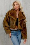 Brown Faux Fur Shawl Lapel Women Short Winter Coat