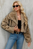 Brown Faux Fur Shawl Lapel Women Short Winter Coat