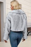 Brown Faux Fur Shawl Lapel Women Short Winter Coat